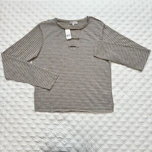 NWT Fitz + Eddi Buckle Y2K Gray Green Stripe Long Sleeve V-Neck Ladder Cut Sz L